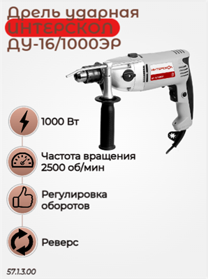 Сетевая дрель  ударная ДУ-16/1000ЭР, макс. сверления в древесине 40 мм, 1000 Вт. 57.1.3.00 - фото 46777