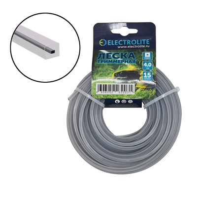 Леска для триммера Electrolite 4мм*15м квадрат с сердечником 2362